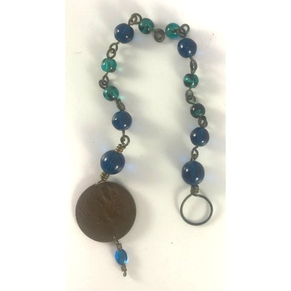 Handmade Glass Bead and wire Sun Catcher with France 1916 10 Centime Coin - Picture 2 of 4